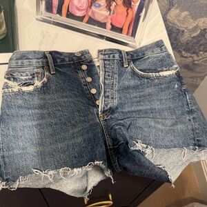 Agolde Blue Distressed Jean Shorts